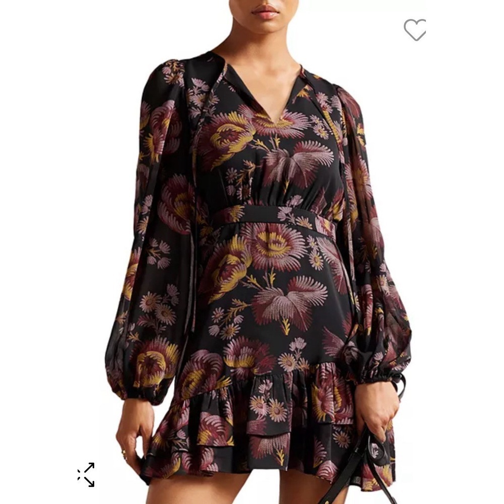 Ted Baker Piara Ruffle Asymmetric Mini Dress Black Womens Size 1 US 4‎ $285